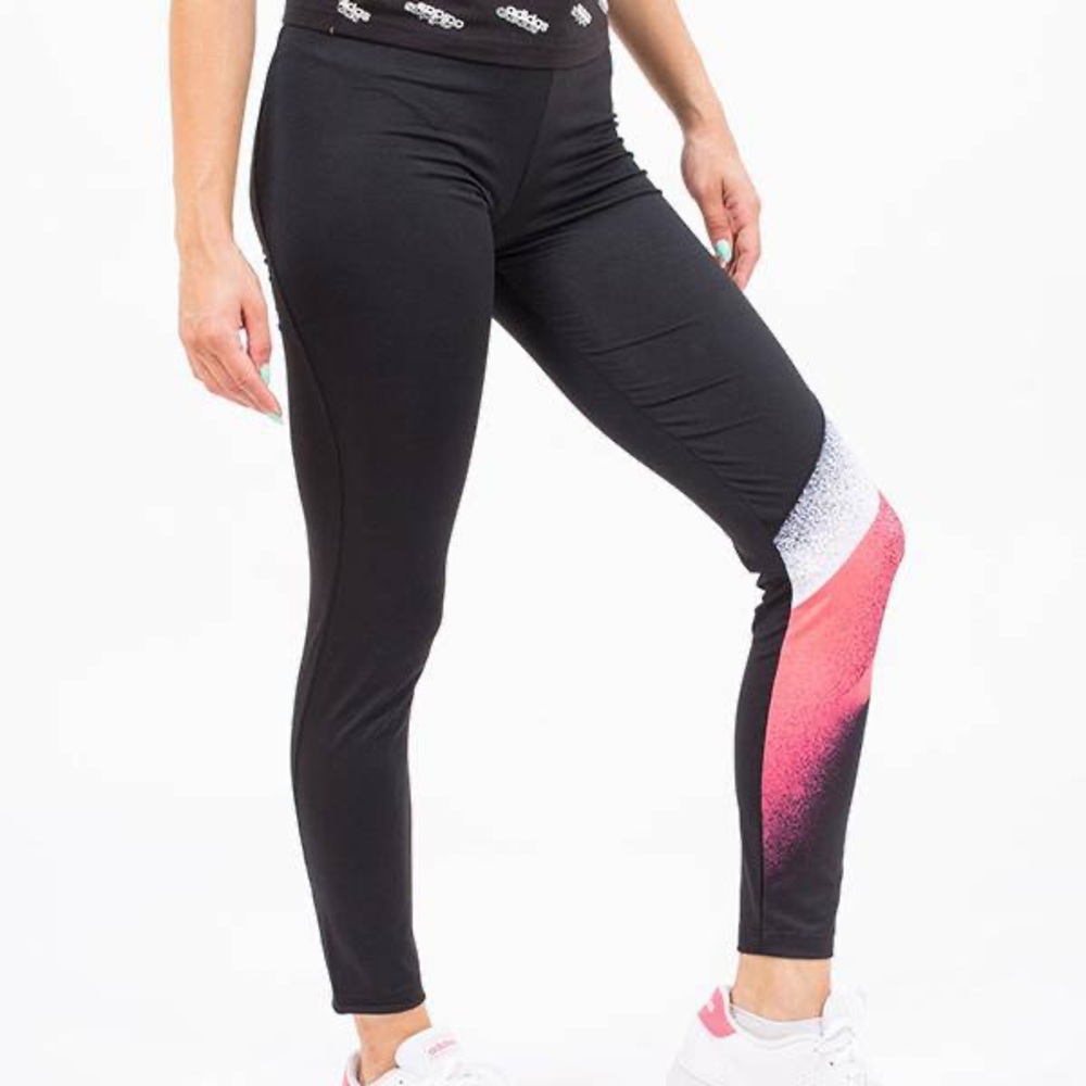 Adidas Leggings Black with Pink and White Accents